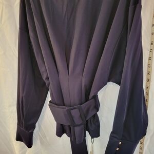 Commense Navy Belted Peplum Style Blouse